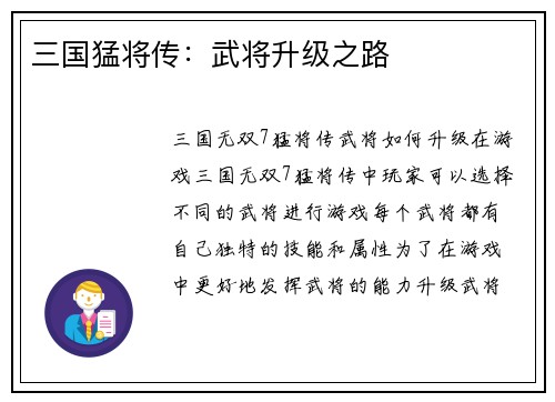 三国猛将传：武将升级之路